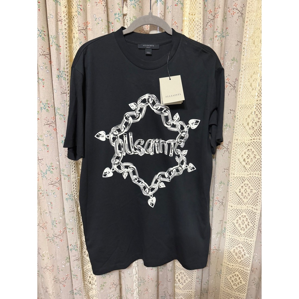 AllSaints Scattered Logo T Shirt Dress XS Washed Black NWT